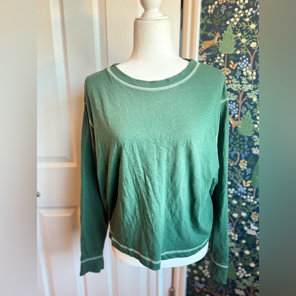 Wild Fable Green Top with White Topstitching​